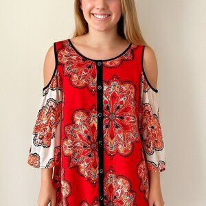 Chico's Red White Floral Blouse